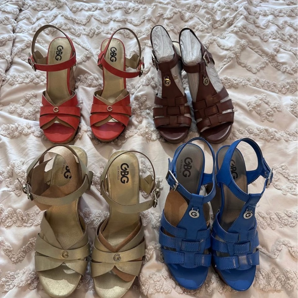 GBG Los Angeles Women's Sandals - Red, Brown, Gold, Blue, Pink